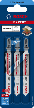 Bosch EXPERT Laminate Clean T128BHM sticksågblad i hårdmetall, 3-pack.