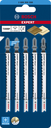 Bosch EXPERT Wood sticksågblad för dubbelsidig rengöring T308BP, 5-pack.