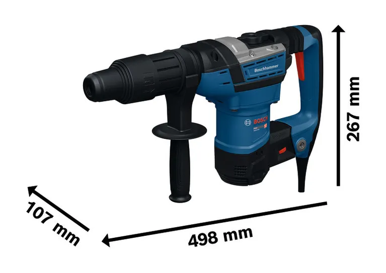 Bosch GBH5-40V borrhammare med SDS max, måttvy.