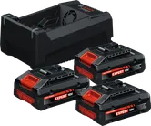 Bosch laddare med tre batterier.