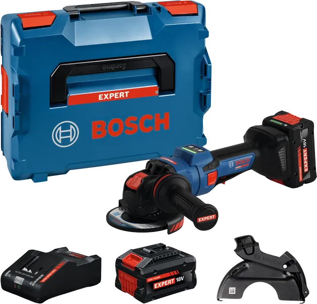 Bosch sladdlös vinkelslipsats med väska och tillbehör.