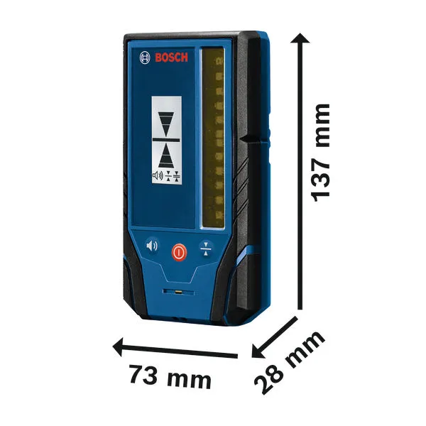 Bosch LR3-2 lasermottagare med måtten 137 x 73 x 28 mm.
