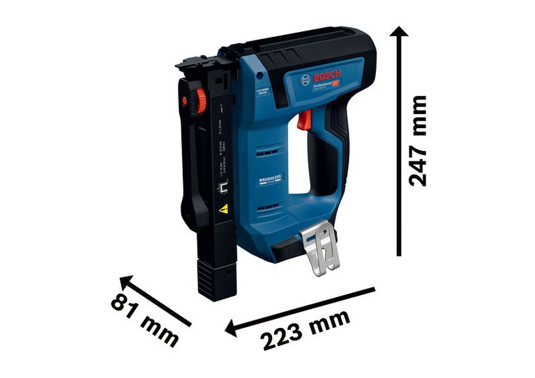 Bosch GTH 18V-14 sladdlös trähäftpistol med mått.