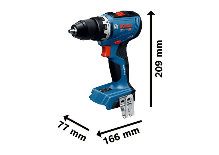 Bosch GSR 18V-65 bar sladdlös borrmaskin med mått.