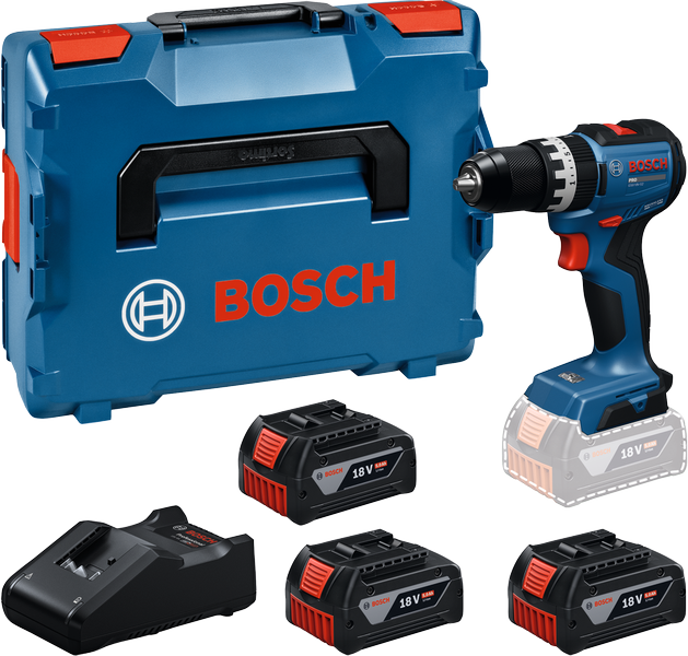 Bosch GSB 18V-52 sladdlös borrmaskin med batterier och väska.