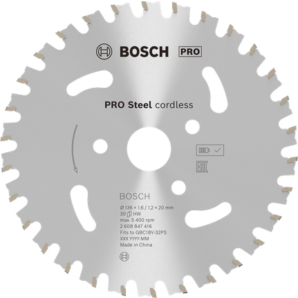 Bosch PRO Steel sladdlös armeringsskärare cirkelsågblad.