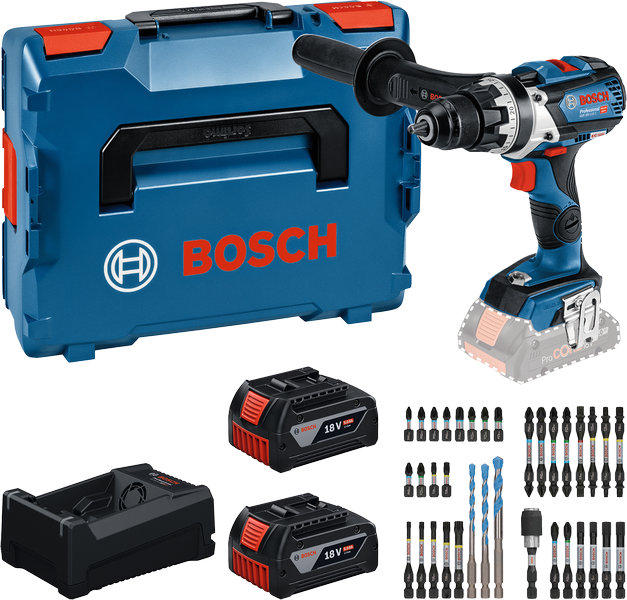 Bosch borrmaskinsats med tillbehör.