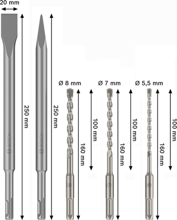 Bosch SDS plus-3C mejsel- och borrsats, 5 delar.