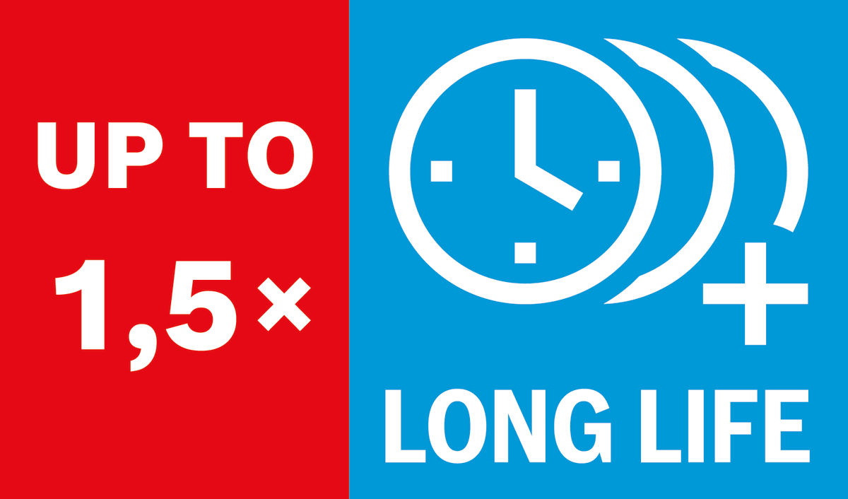 Håller upp till 1,5 gånger längre än en Bosch Standard for Metal-skivan (2608619767)