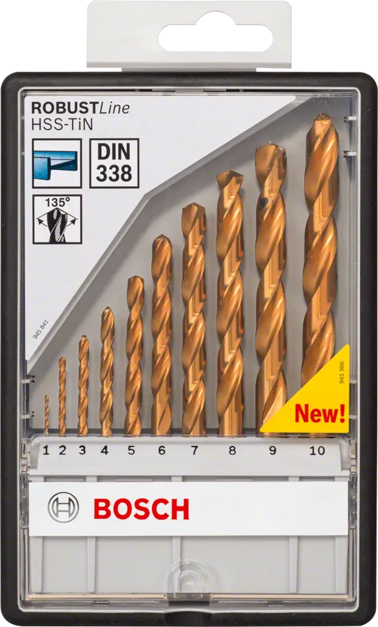 Bosch 10-delni komplet kovinskih svedrov Robust Line HSS-TiN.