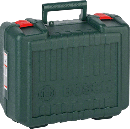 Bosch plastični kovček za orodje z rdečimi zapahi in ročajem.