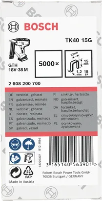 Bosch TK40 15G 5000 pocinkanih sponk 18Ga 5,8 mm 3/8″.