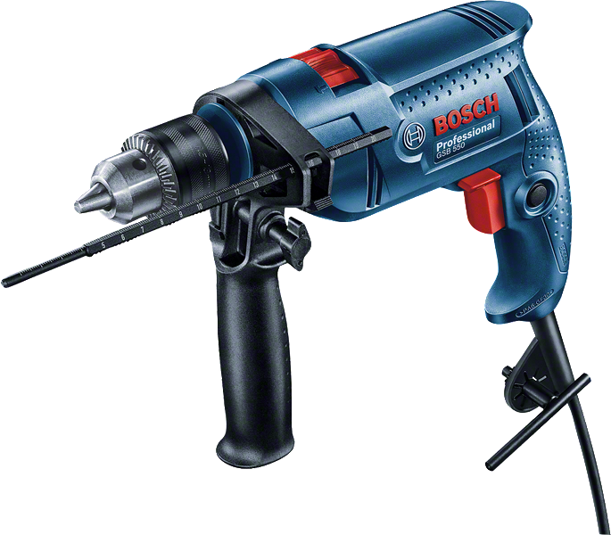 Udarni vrtalnik Bosch GSB 550 s stranskim ročajem.