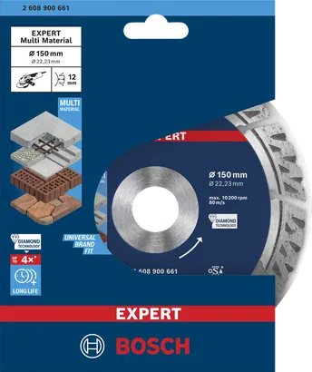Bosch EXPERT MultiMaterial diamantna rezalna plošča 150 × 22,23 × 2,4 × 12 mm.