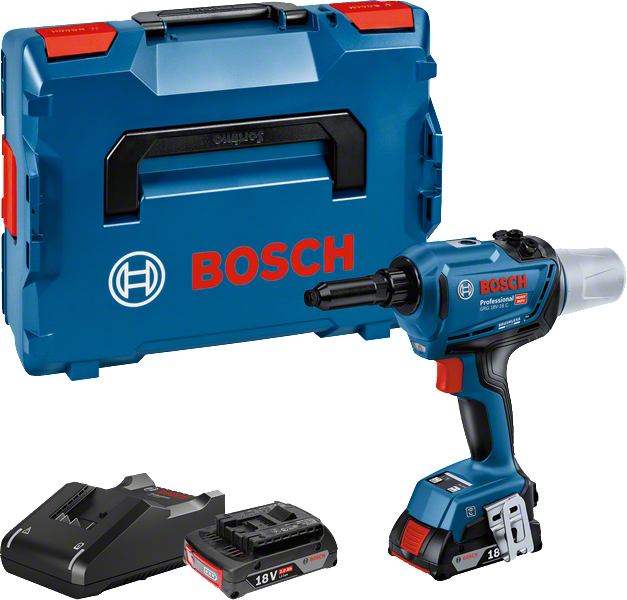 Komplet akumulatorske kovičilne pištole Bosch GRG 18V-16 C s kovčkom.