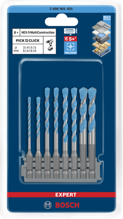 Komplet svedrov Bosch HEX-9 MultiConstruction 3–8 mm.