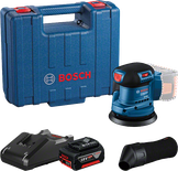 Komplet brusilnika Bosch GEX 185-LI z ekscentričnim brusilnikom in 125 mm ploščo.