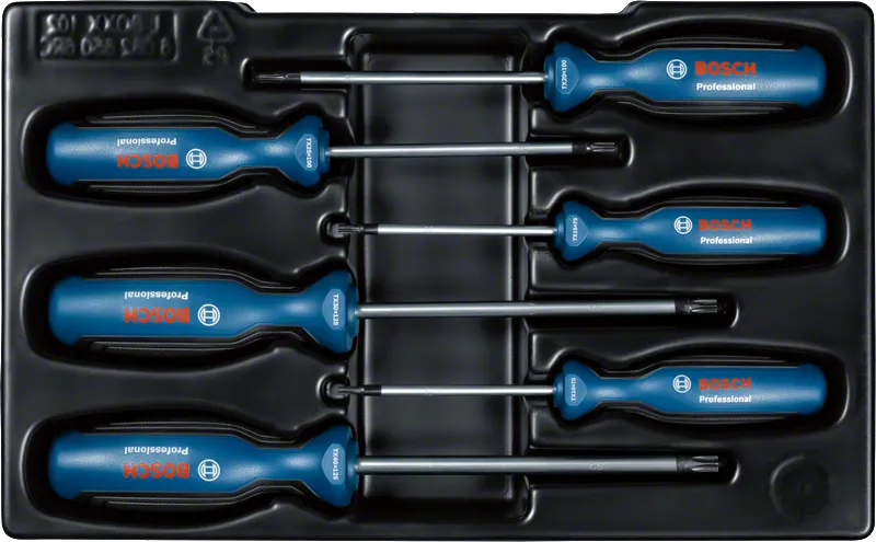 6-delni komplet izvijačev Bosch TX z ergonomskimi ročaji.