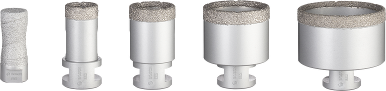 5-delni komplet Bosch PRO keramičnih jedrnih rezalnikov za suho vrtanje s premerom 20–68 mm.