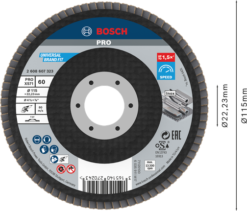Bosch PRO X571 lamelni brusni disk 115 mm G60 za brušenje kovin.