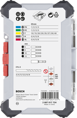 Razstava 35-delnega kompleta Bosch svedrov in nastavkov.