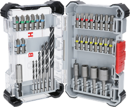 Razstava 35-delnega kompleta Bosch Extra Hard izvijačnih nastavkov in PRO svedrov za les.