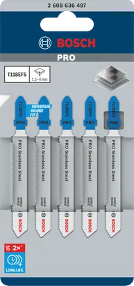 Listi za vbodno žago Bosch PRO T118EFS iz nerjavečega jekla 83 mm, 5 kosov.