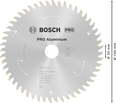 Bosch PRO aluminijasti krožni žagin list 150 mm 52 zob.