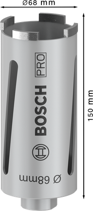 Bosch PRO vrtalni kronski jedro za suho rezanje 68 x 150 mm G 1/2-palčni.
