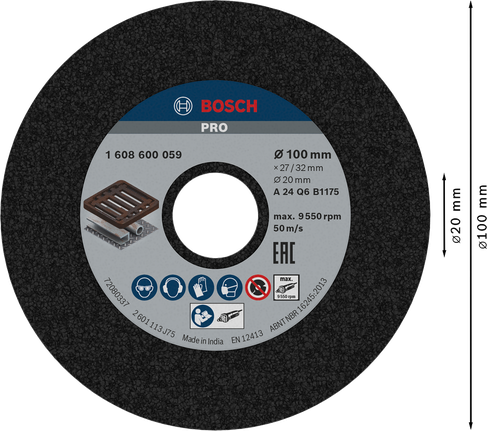 Bosch PRO kovinski brusilni disk 100 x 27 x 20 mm.