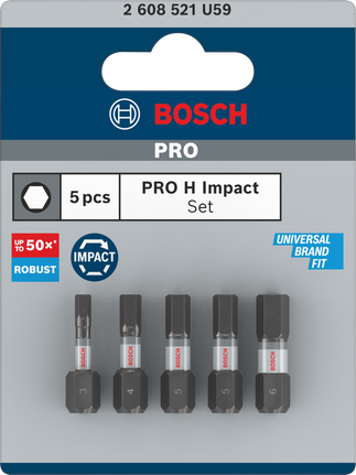 Bosch PRO H Impact šesterokotni komplet nastavkov, 5 kosov.