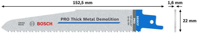 Bosch PRO rezilo za rušilno žago za debele kovine S930CF, 150 mm.