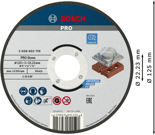 Bosch PRO rezalni disk za kamen 125 mm za kamen in opeko.