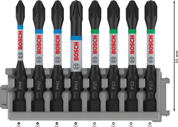 Komplet udarnih izvijačnih nastavkov Bosch PRO, 8 kosov, 55 mm.