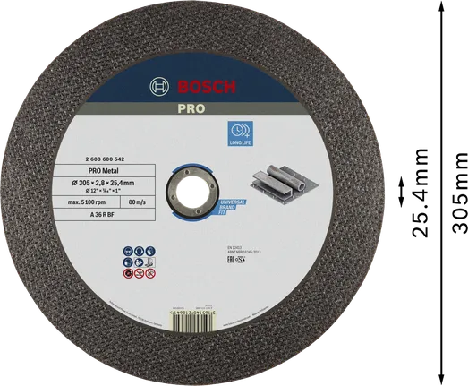 Bosch PRO rezalni disk z vezano kovino, 305 x 25,4 mm.