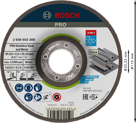 Bosch PRO 3-v-1 lepljeni disk iz nerjavečega jekla in kovine 115 mm.