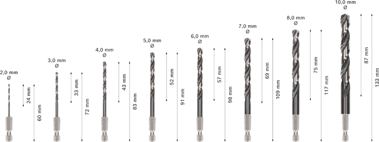 Komplet spiralnih svedrov Bosch PRO Metal HSS-G Impact, 8 velikosti.