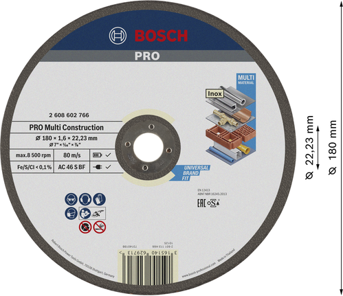 Bosch PRO rezalni disk za več materialov 180 mm za univerzalno uporabo.