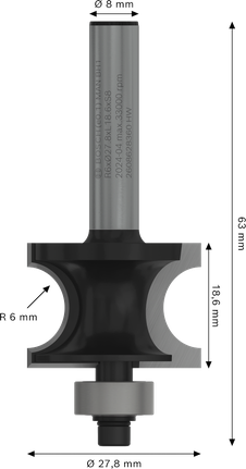 Bosch PRO rezkar z vodilom, R 6, vpenjalo 8 mm.