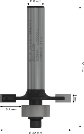 Bosch PRO rezkar za utore, steblo 8 mm, rezilo 3 mm.