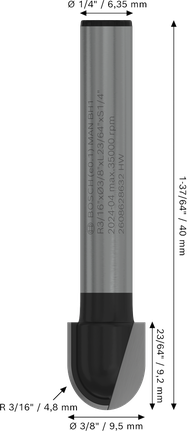 Bosch PRO rezkar za rezkanje, škatla z jedrom R, 3/16 palca, steblo 1/4 palca.