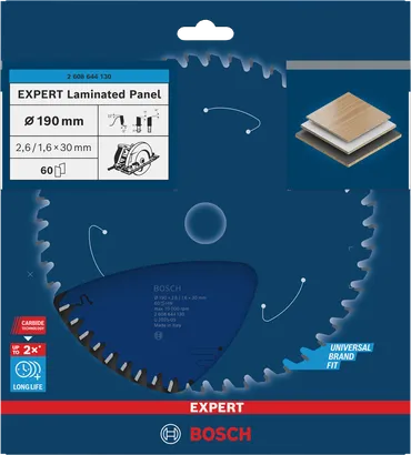 Bosch EXPERT krožni žagin list za laminirane plošče 190×2,6/1,6×30 mm T60.