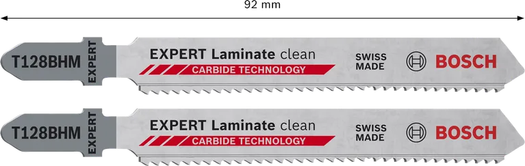 Listi za vbodno žago Bosch EXPERT Laminate Clean T128BHM iz karbidne trdine.