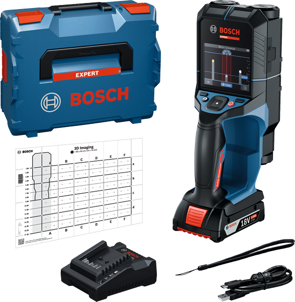 Stenski skener Bosch D-tect 18V-200 s kovčkom in polnilnikom.