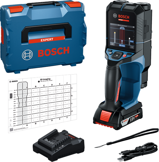 Stenski skener Bosch D-tect 18V-200 s kovčkom in polnilnikom.