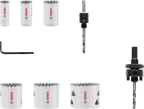 Komplet navojnih luknjastih žag Bosch za več materialov, 19–51 mm.