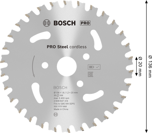 Bosch PRO Steel akumulatorski rezalnik armature, 136 mm.