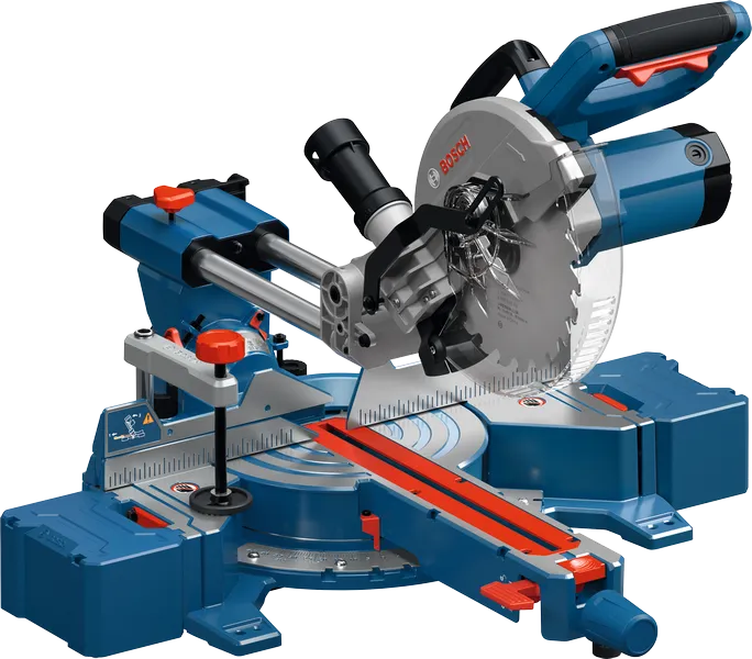 Bosch GCM305-216S drsna kotna žaga z odprtim podnožjem.