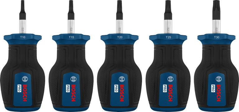 Komplet kratkih izvijačev Bosch PRO Stubby TX, 5 kosov, z vpenjali S2.