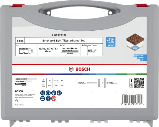 Bosch komplet luknjastih žag za opeko in mehke ploščice v kovčku.